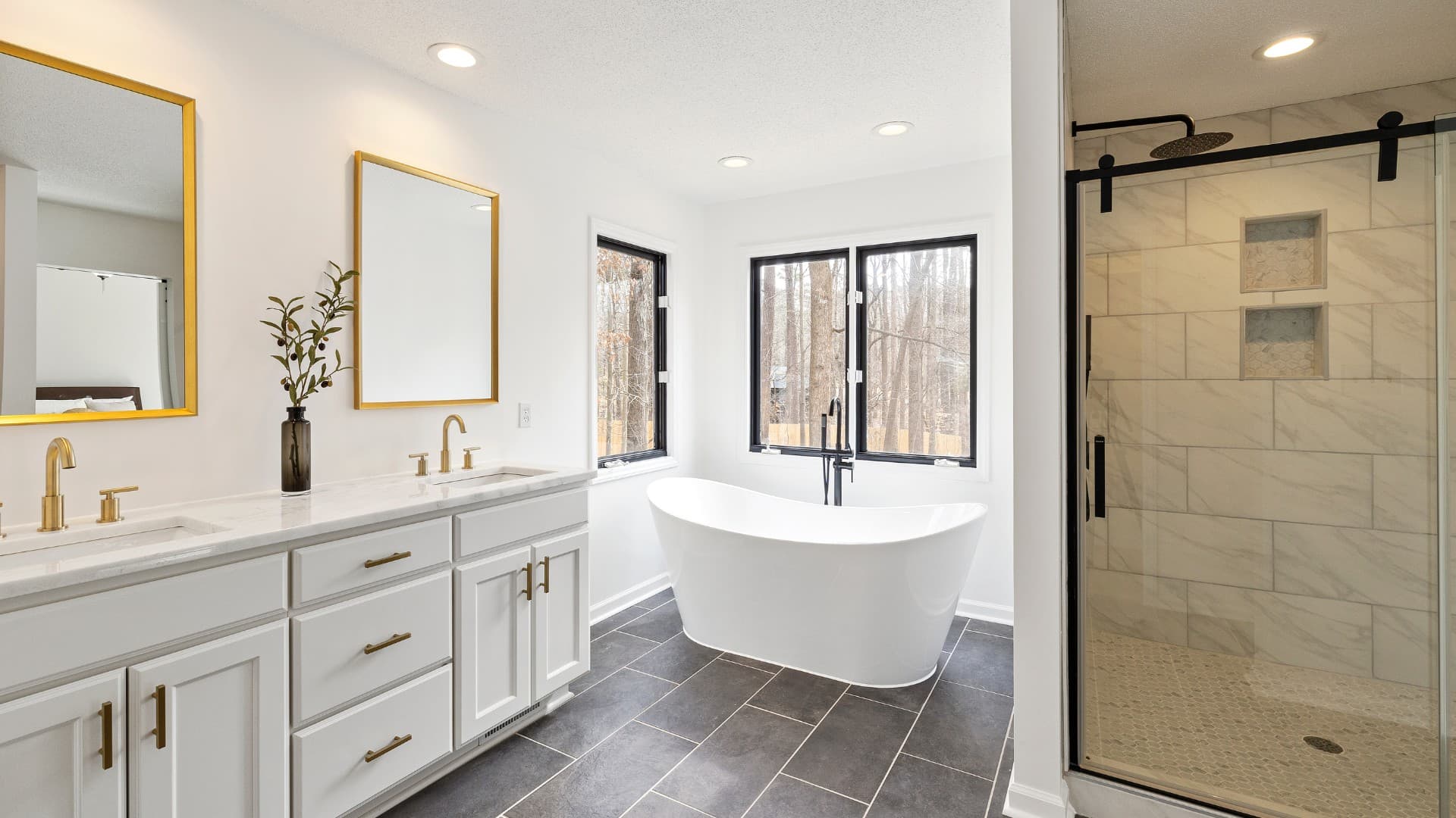 Bathroom remodel with freestanding tub and walk-in shower