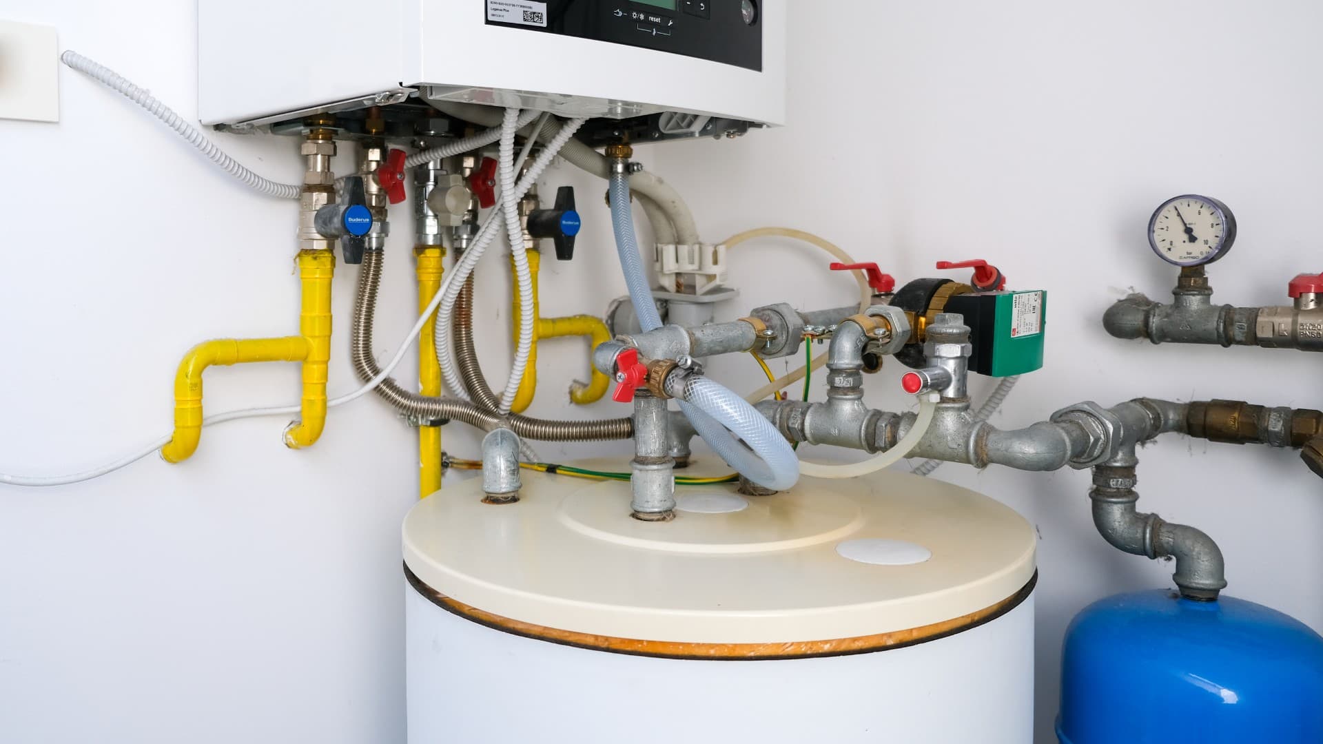 Water heater installation with gas line connections